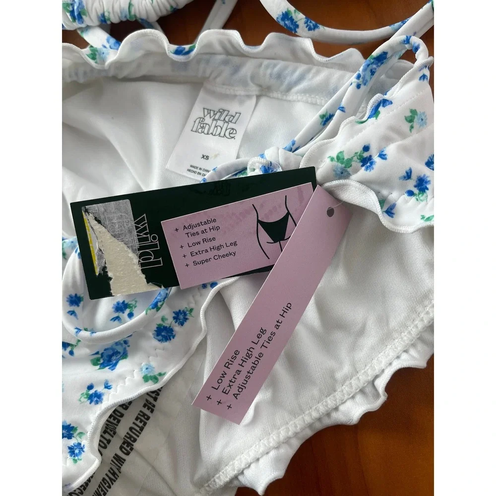 Wild Fable 2-piece‎ Floral Ruffle Bikini Set Triangle Top High Leg Bottom XS